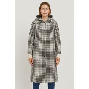 Cliche’ Black & White Houndstooth Hooded Fury Coat Size L